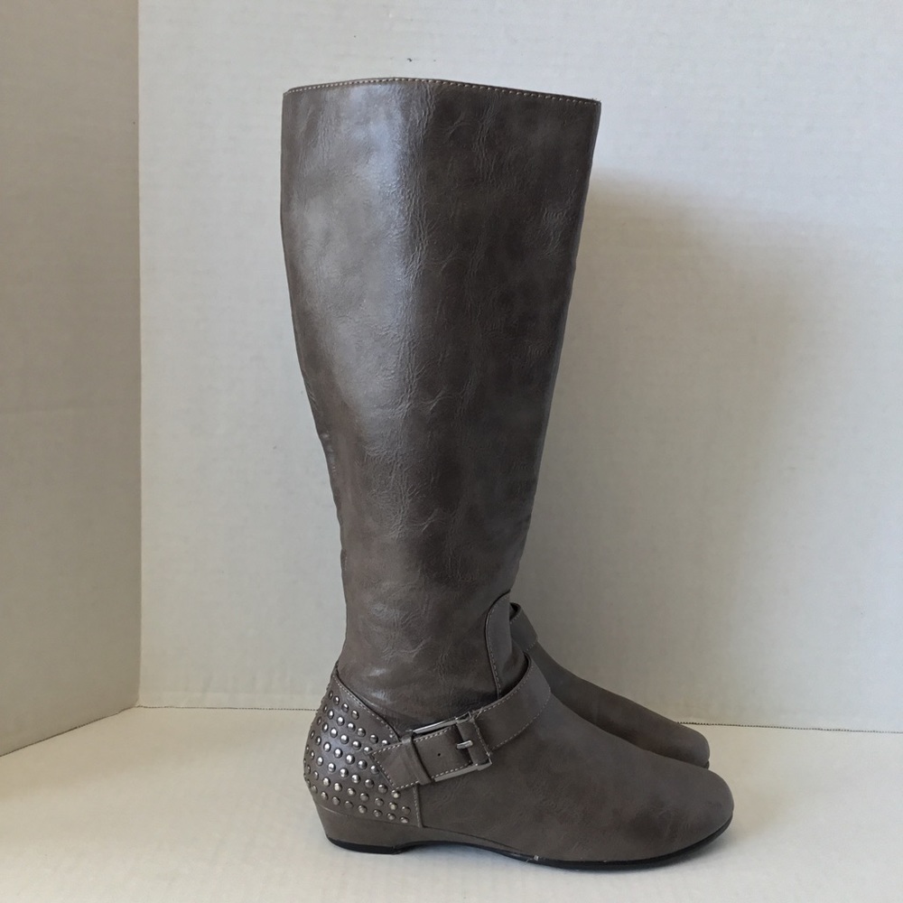 AEROSOLES KNEE HIGH BOOTS  Faux Leather Sottoman Double Inside Zipper Gray Sz 7